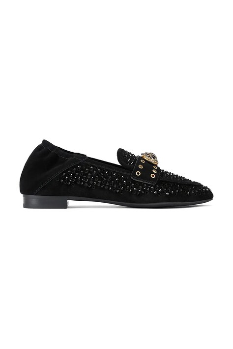 Kurt Geiger London mokasyny zamszowe Chelsea Crystal Loafer damskie kolor czarny na płaskim obcasie 4726709209