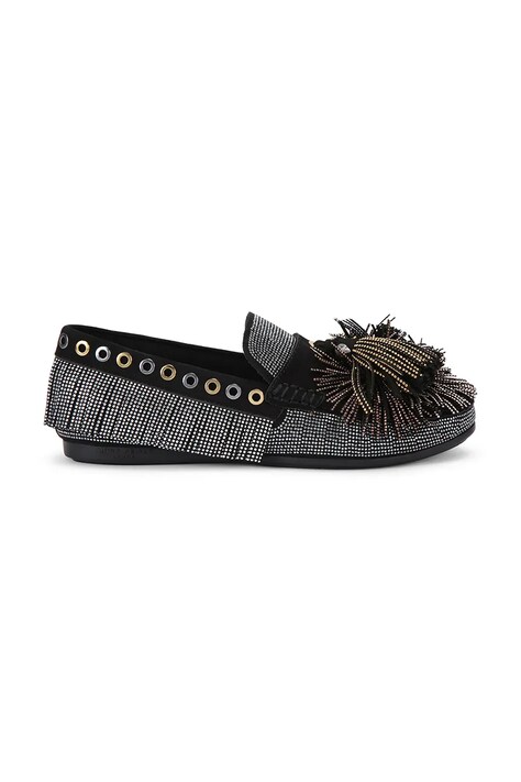 Mokasini iz semiša Kurt Geiger London Pom Pom Moccasin ženski, črna barva, 4369500609