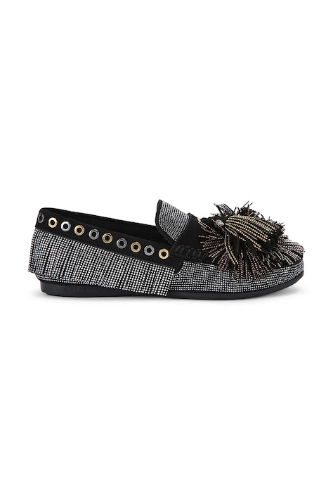 Kurt Geiger London mocasini din piele întoarsă Pom Pom Moccasin culoarea negru, cu toc plat, 4369500609