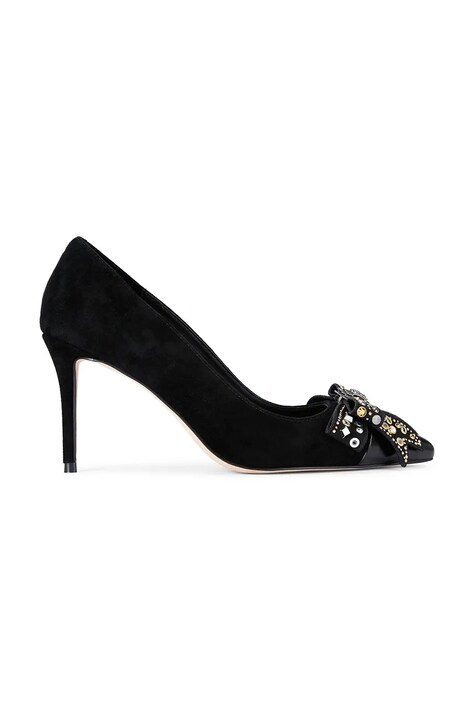 Visoke pete iz semiša Kurt Geiger London Belgravia Stud Bow črna barva, 4710905309