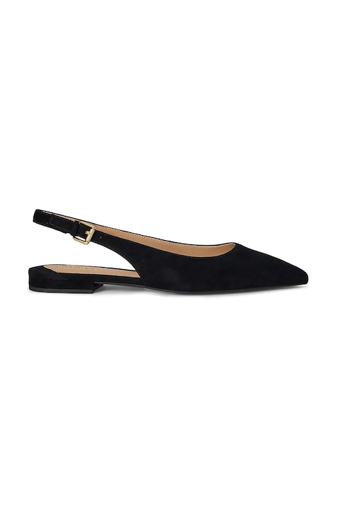 Lauren Ralph Lauren balerini din piele întoarsă Londyn Slbck culoarea negru, cu toc deschis, 802967746001