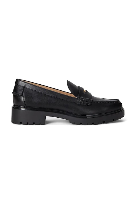 Kožené mokasíny Lauren Ralph Lauren Marli dámské, černá barva, na platformě, 802967752001