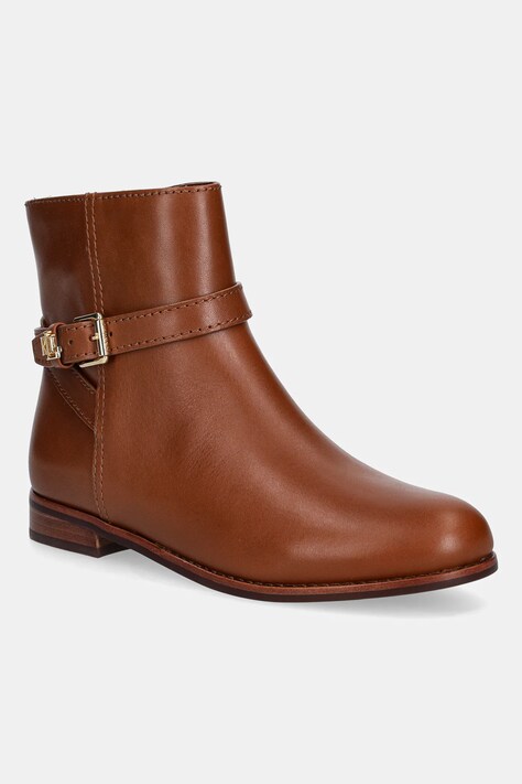 Lauren Ralph Lauren botki skórzane Brooke Bt 2 damskie kolor brązowy na płaskim obcasie 802974382001