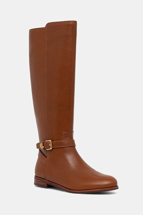 Δερμάτινες μπότες Lauren Ralph Lauren Brooke Tll 2 γυναικείες, χρώμα: καφέ, 802974383001