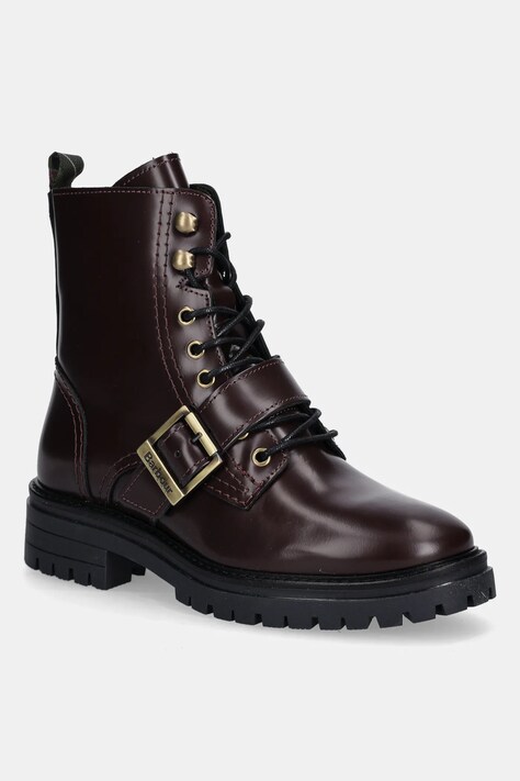 Barbour workery skórzane Ouseburne damskie kolor bordowy na płaskim obcasie LFO0772RE91