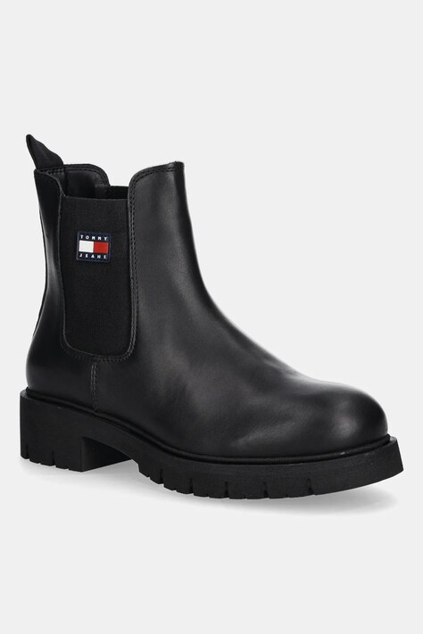 Tommy Jeans sztyblety TJW CHELSEA LEATHER BOOT damskie kolor czarny na płaskim obcasie EN0EN02825