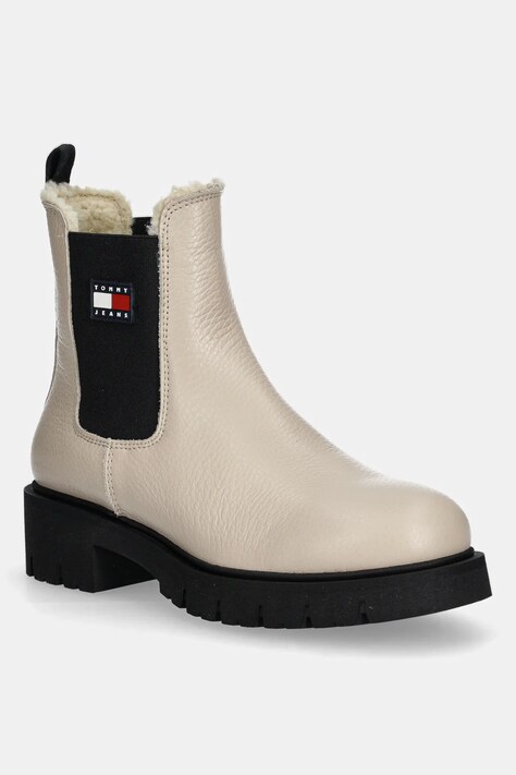 Tommy Jeans sztyblety skórzane TJW CHELSEA BOOT WL damskie kolor beżowy na platformie ocieplone EN0EN02826