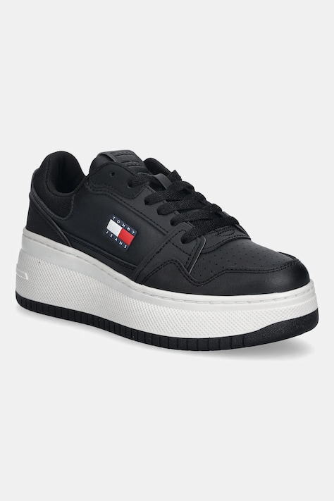 Шкіряні кросівки Tommy Jeans TJW RETRO BASKET FLATFORM колір чорний EN0EN02860