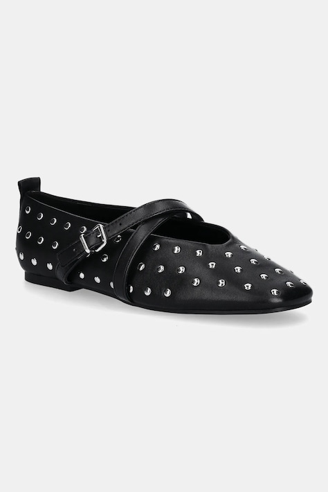 Kožené balerínky Tommy Jeans MARYJANE STUDDED BALLERINA čierna farba, EN0EN02886