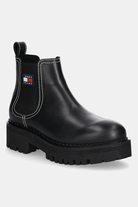 Tommy Jeans sztyblety skórzane TJW URBAN CHELSEA BOOT damskie kolor czarny na platformie EN0EN02908