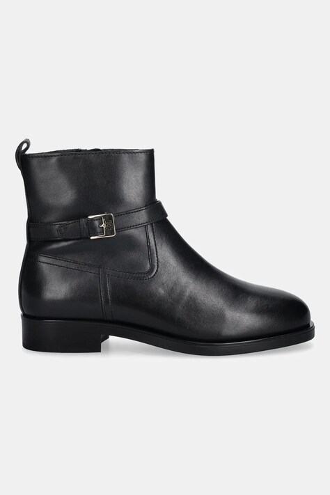 Usnjeni gležnarji Tommy Hilfiger TH BUCKLE RIDING LEATHER BOOTIE ženski, črna barva, FW0FW08781