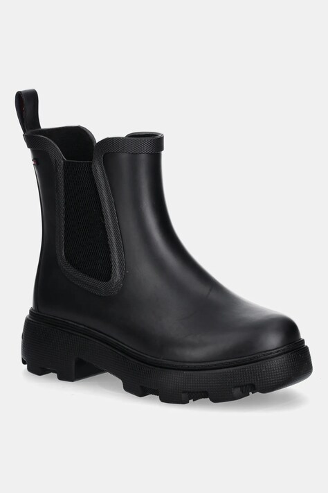 Γαλότσες Tommy Hilfiger FLAG ANKLE RAINBOOT WARM LINING χρώμα: μαύρο, FW0FW08974