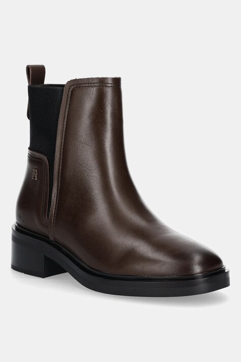 Tommy Hilfiger sztyblety skórzane TH MINIMAL LEATHER CHELSEA damskie kolor brązowy na słupku FW0FW08978