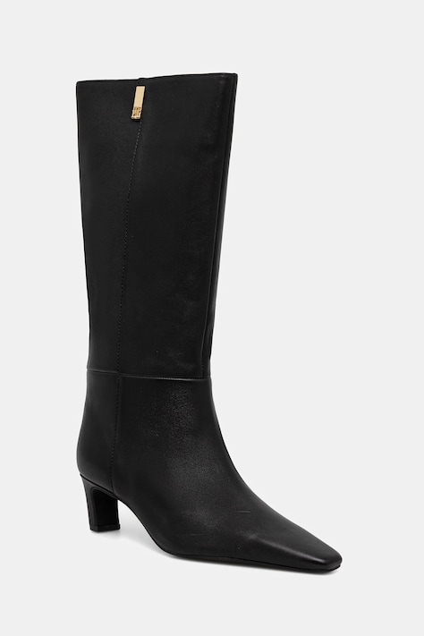 Tommy Hilfiger kozaki skórzane SQUARE TOE KITTEN LONG damskie kolor czarny na słupku FW0FW08772