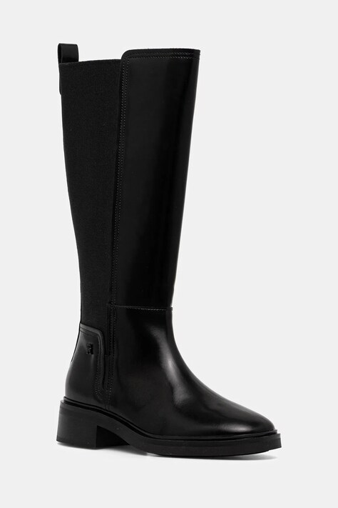 Кожени ботуши Tommy Hilfiger TH MINIMAL ABRASIVATO LONG BOOT в черно с дебел ток FW0FW08979