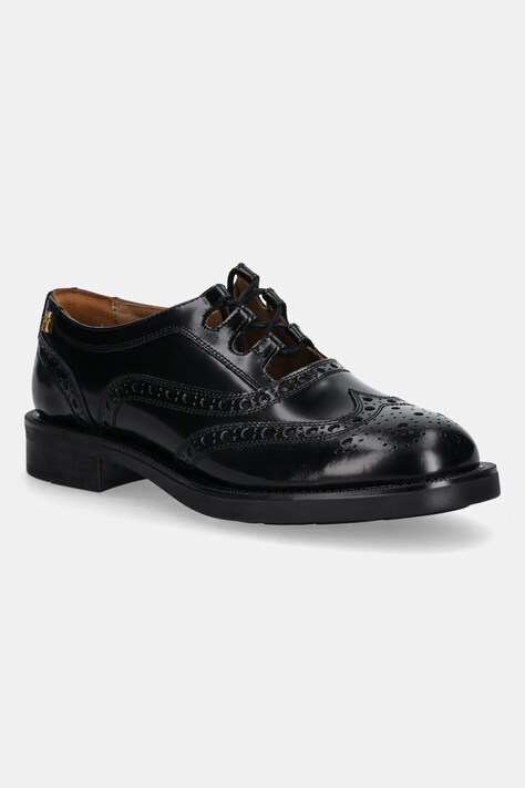 Kožené polobotky Tommy Hilfiger BROGUE LEATHER CUT-OUT SHOE dámské, černá barva, na plochém podpatku, FW0FW08842
