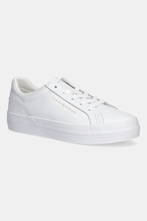 Usnjene superge Tommy Hilfiger TH PLATFORM SNEAKER bela barva, FW0FW09164