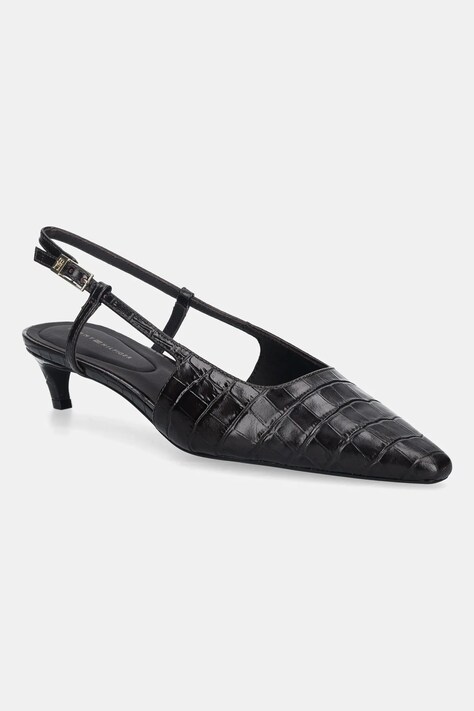 Tommy Hilfiger szpilki skórzane CROC SLINGBACK SLANTED HEEL kolor brązowy FW0FW08990