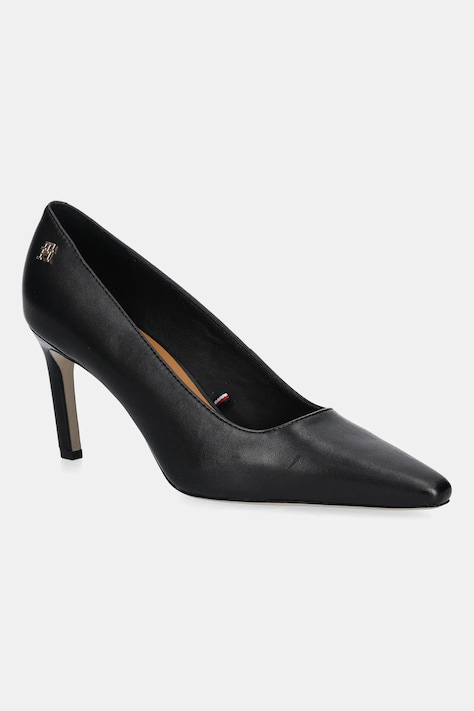 Kožené lodičky Tommy Hilfiger TH LOGO LEATHER PUMP SLANTED HL černá barva, FW0FW08993