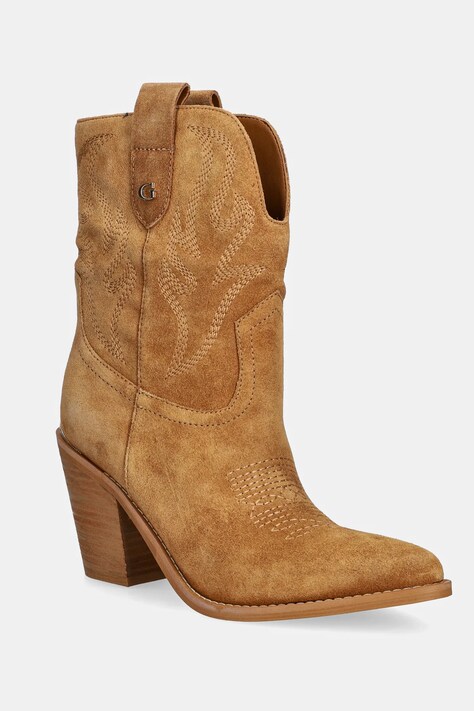 Semišové kovbojské boty Guess SALEEM dámské, hnědá barva, na podpatku, FLTSAL SUE10