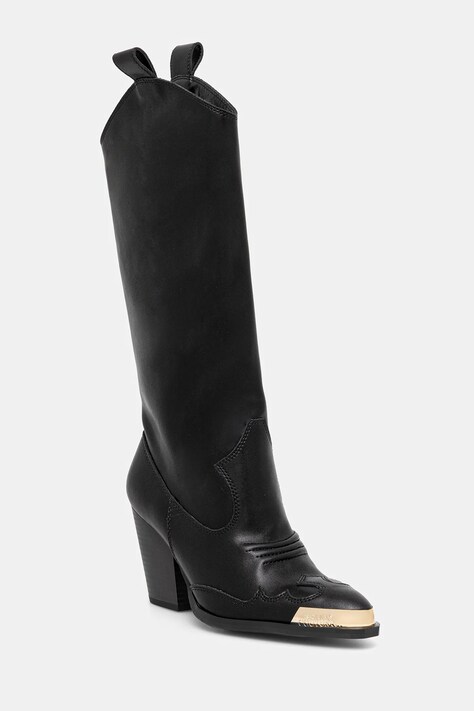 Versace Jeans Couture kozaki skórzane damskie kolor czarny na słupku 79VA3S12 ZPB68 899