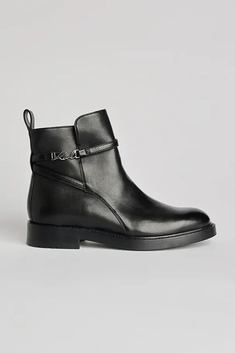 Karl Lagerfeld bőr csizma BLAKE fekete, lapos talpú, KL41444