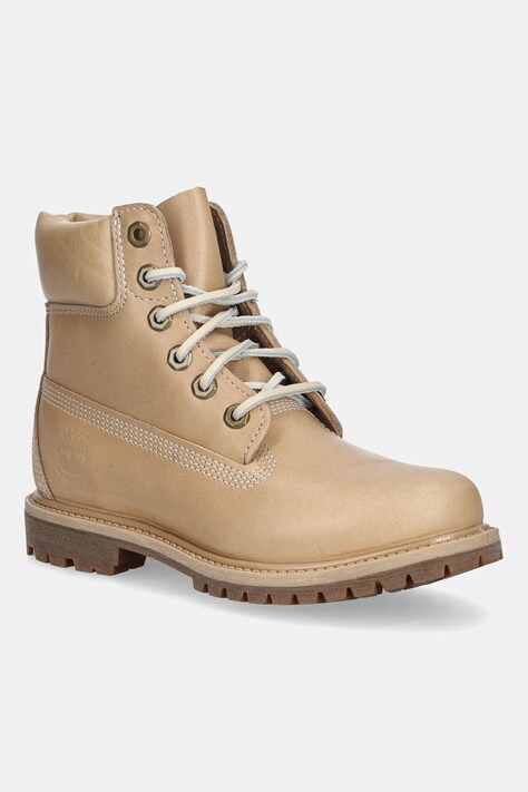 Timberland workery skórzane Premium 6 Inch Lace Up Waterproof damskie kolor beżowy na płaskim obcasie TB0A2HR8EN21