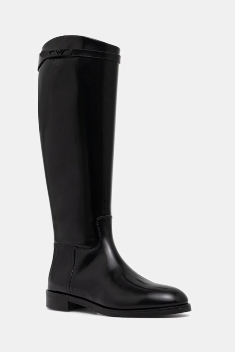 Emporio Armani kozaki skórzane damskie kolor czarny na płaskim obcasie EW002913 AF17517 UC001