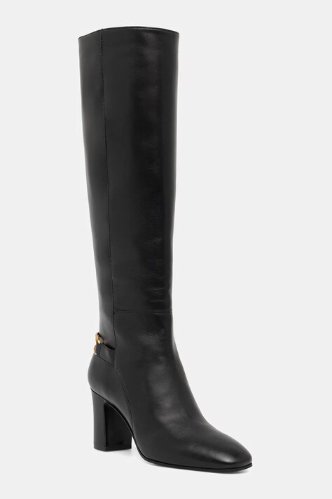Emporio Armani kozaki skórzane damskie kolor czarny na słupku EW002915 AF14915 UC001