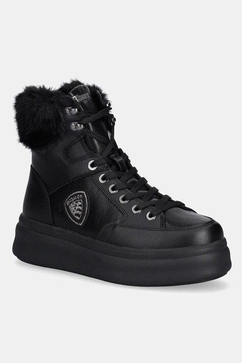 Blauer botki EMERY damskie kolor czarny na platformie ocieplone F5EMERY01/LEA