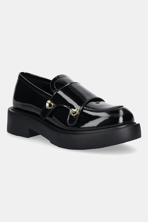 Kožené mokasíny Love Moschino dámské, černá barva, na platformě, JA10104G1NIH0000
