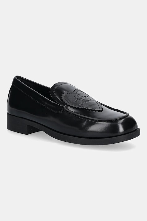 Love Moschino mokasyny skórzane damskie kolor czarny na płaskim obcasie JA10232G1NJD200A