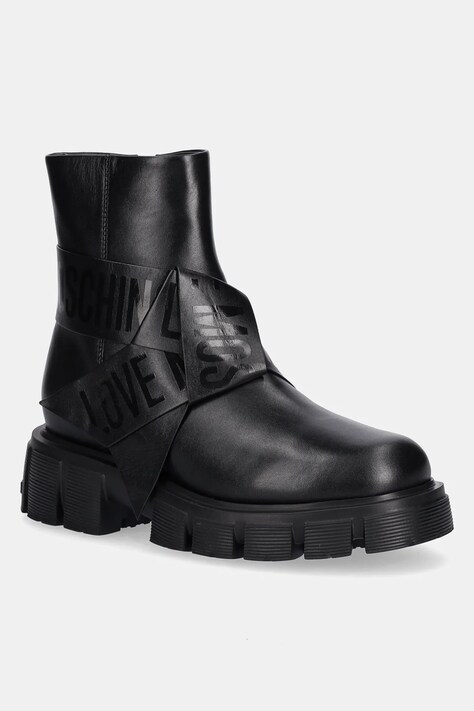 Love Moschino botki skórzane damskie kolor czarny na platformie JA24115G1NIAX000