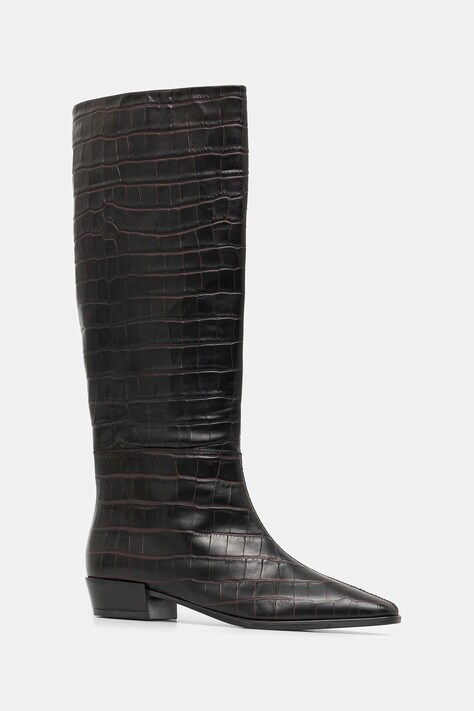 Кожаные сапоги Copenhagen цвет коричневый на плоском каблуке CPH295 croco leather