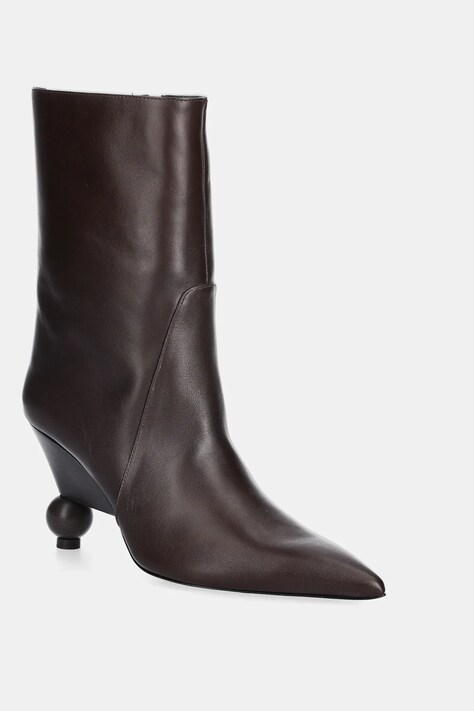 Weekend Max Mara botki skórzane Rollio damskie kolor brązowy na słupku 2525796055600
