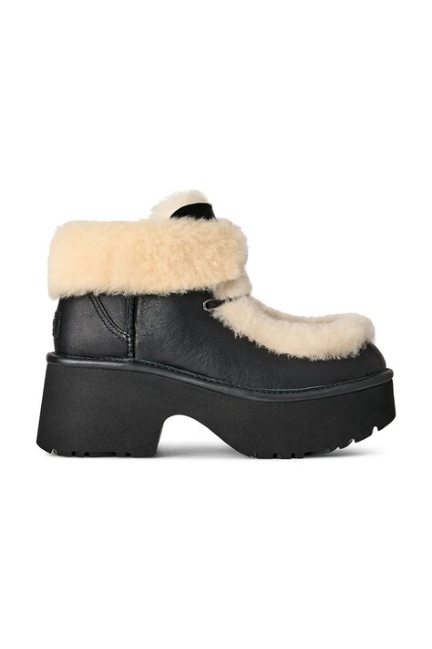 UGG botki skórzane Esmee Leather Lace Up damskie kolor czarny na słupku ocieplone 1176110.BLK