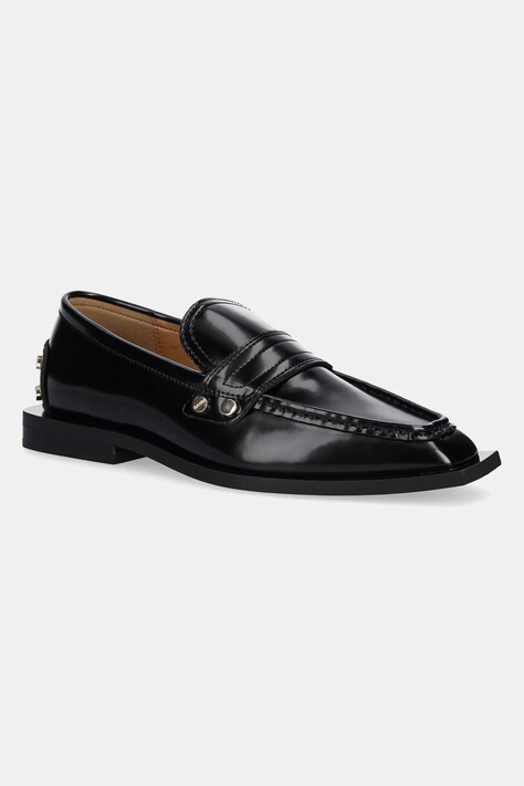 GANNI mokasyny Studs Square Toe Loafer Box damskie kolor czarny na płaskim obcasie S3178