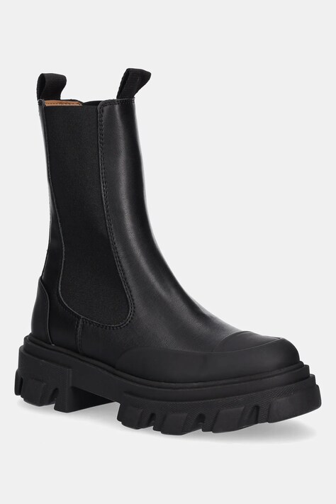 GANNI sztyblety Cleated Low Chelsea Boot damskie kolor czarny na płaskim obcasie S3238