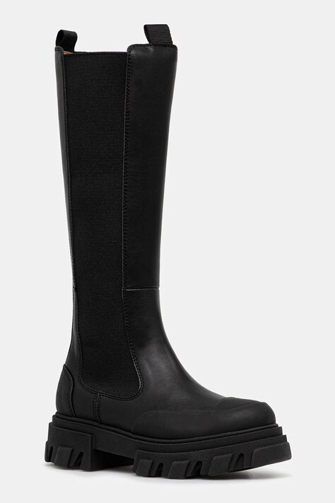 GANNI kozaki Cleated High Chelsea Boot damskie kolor czarny na płaskim obcasie S3240