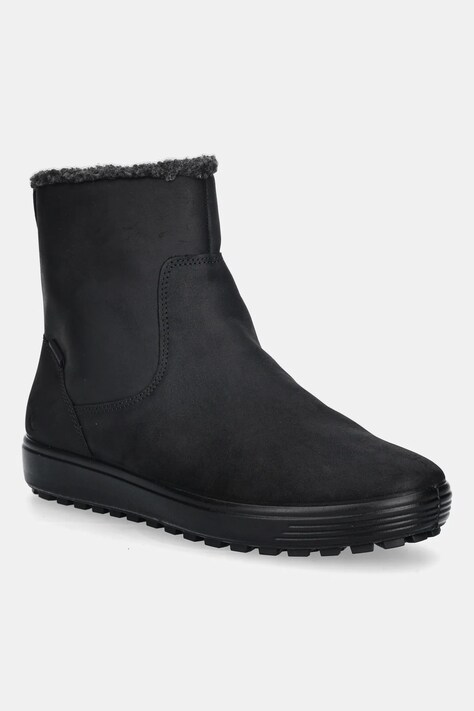 Ecco botki nubukowe Soft 7 Tred Warm damskie kolor czarny na płaskim obcasie ocieplone 450753-02001