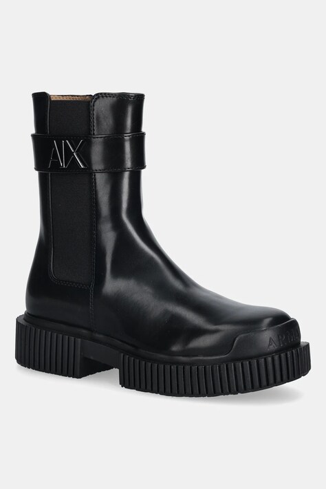 Armani Exchange sztyblety damskie kolor czarny na płaskim obcasie XW001634 AF17474 UC001