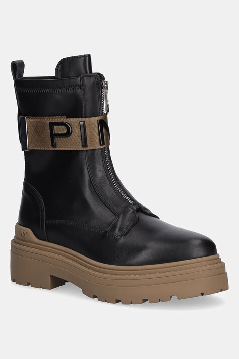 Pinko botki skórzane Mia 13 damskie kolor czarny na platformie SD0219P061Z99