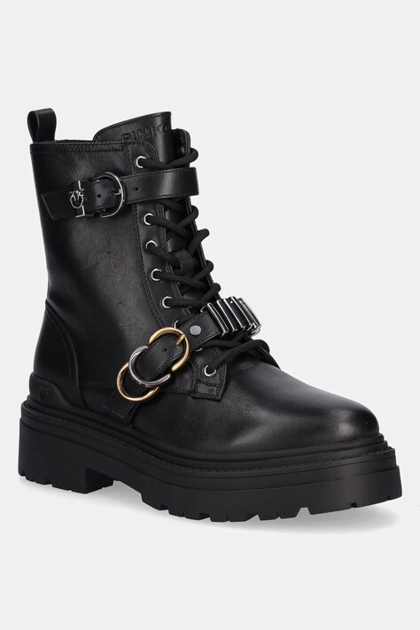 Pinko workery skórzane Mia 19 damskie kolor czarny na platformie SD0407P087Z99