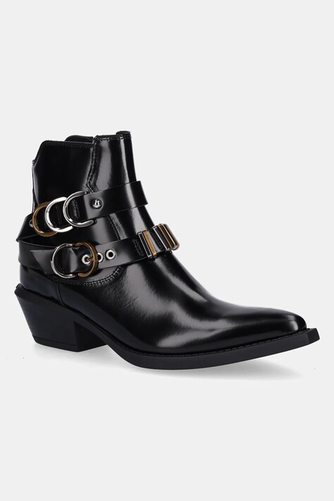 Pinko botki skórzane Tex 13 damskie kolor czarny na słupku SD0343P114Z99