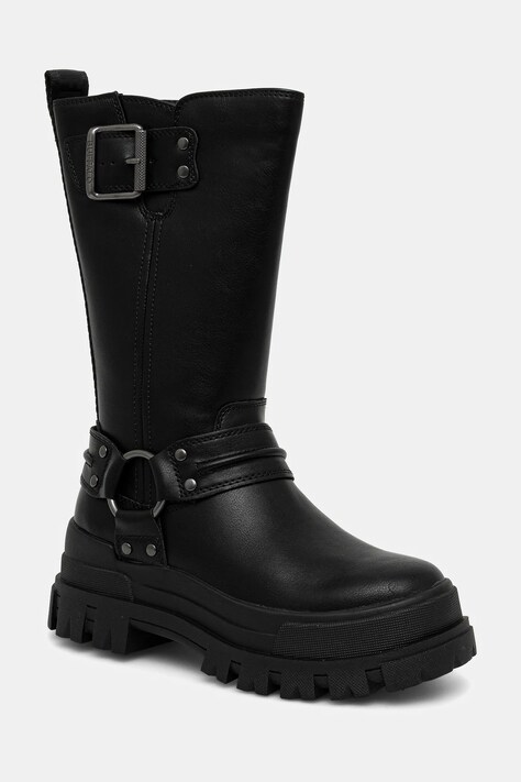 Buffalo botki Aspha Biker Boot Hi damskie kolor czarny na płaskim obcasie ocieplone 1270123-BLK