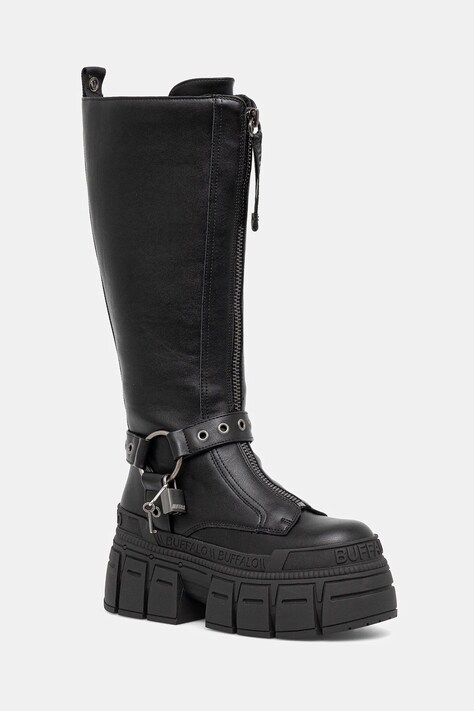 Buffalo kozaki Gospher Biker Hi kolor czarny na platformie 1270131-BLK