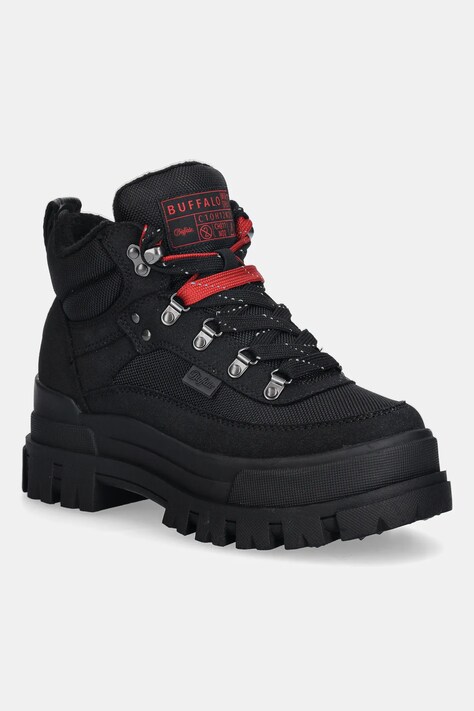 Buffalo workery Aspha Com Hike Mid damskie kolor czarny na płaskim obcasie lekko ocieplone 1622601-BLK