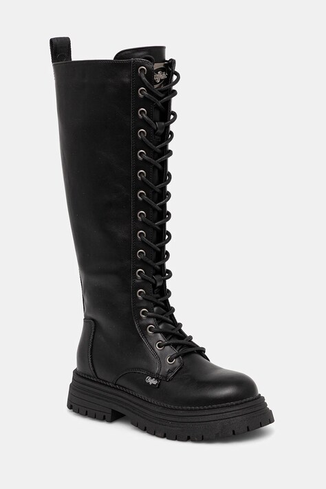 Buffalo kozaki Lennox Lace Up Hi damskie kolor czarny na płaskim obcasie 1622611-BLK