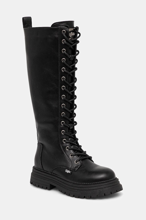 Kozačky Buffalo Lennox Lace Up Hi dámské, černá barva, na plochém podpatku, 1622611-BLK