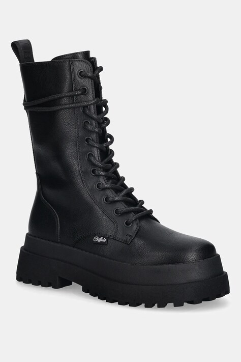 Μποτάκια εργασίας Buffalo Pluto Lace Up Mid χρώμα: μαύρο, 1622614-BLK